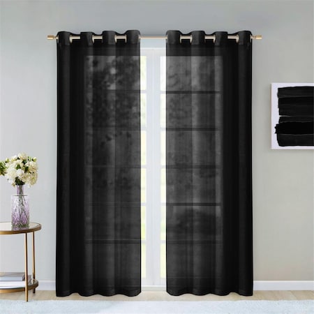 Palacedesigns 84 in. Black Solid Modern Window Panels - Set of 2 PA3100556